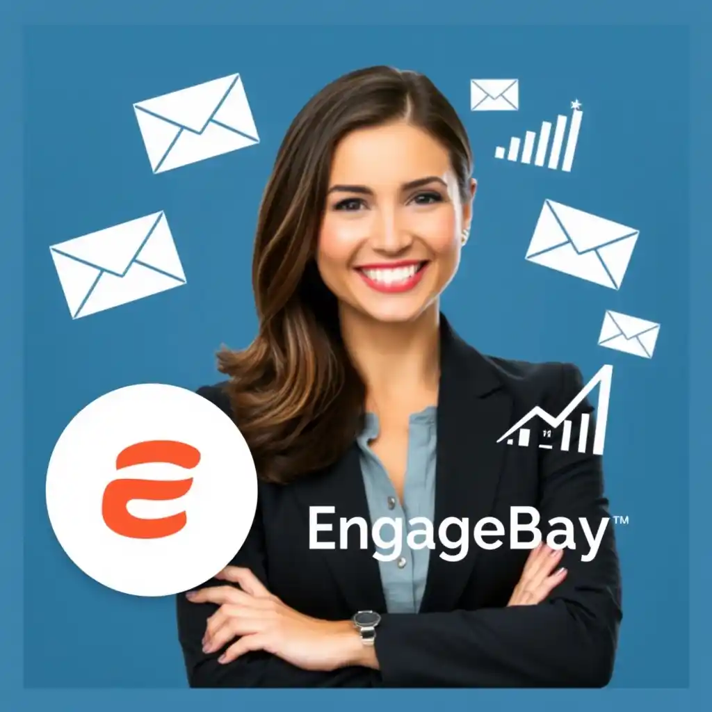 A laptop displaying EngageBay Marketing dashboard with marketing automation and email campaigns analytics - Email Marketing Academix