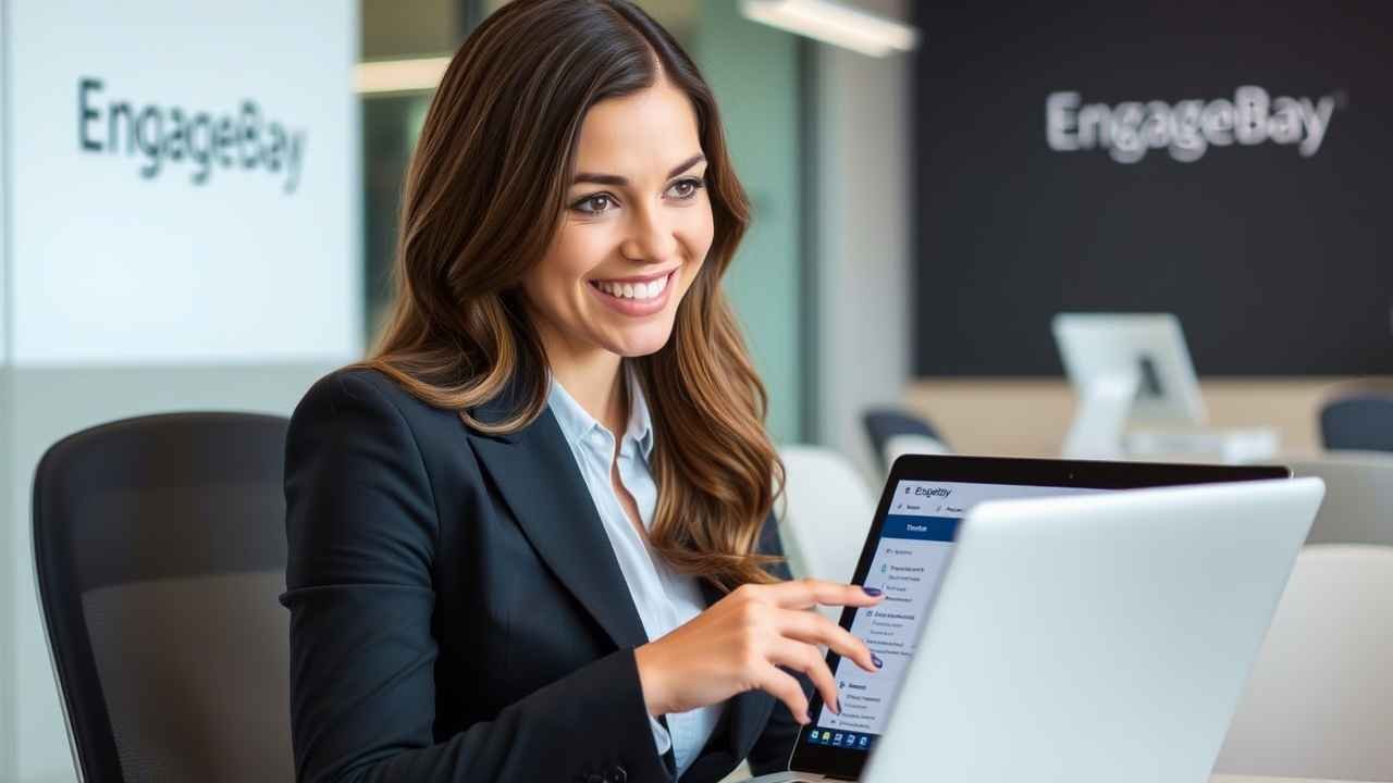 Team collaboration on EngageBay Marketing software, discussing marketing campaigns, lead generation, and CRM features - Email Marketing Academix