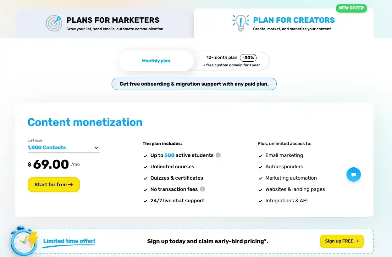GetResponse Email Marketing Monthly Plan for Creators - Email Marketing Academix