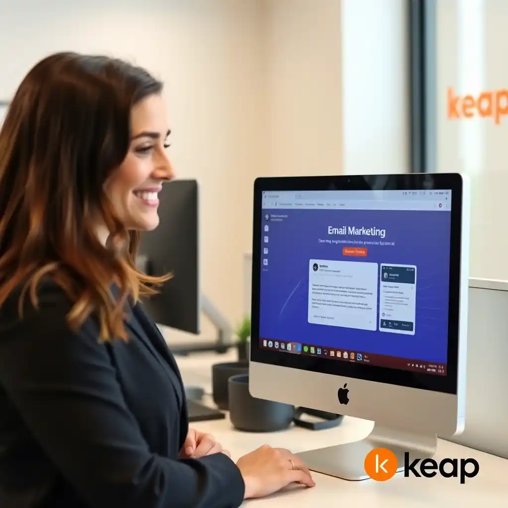 Keap email marketing performance tracking on a laptop with graphs showing campaign success - Email Marketing Academix