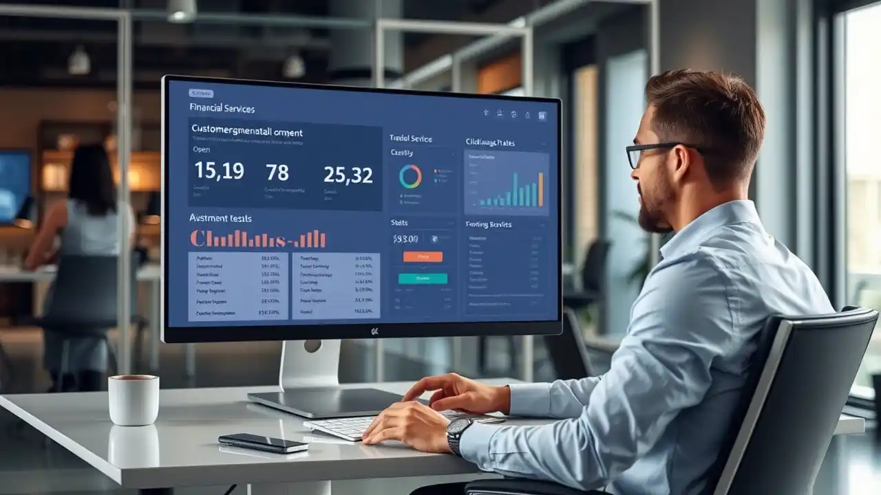 Business professionals collaborating on email marketing financial services strategies, discussing performance data and campaign improvements - Email Marketing Academix