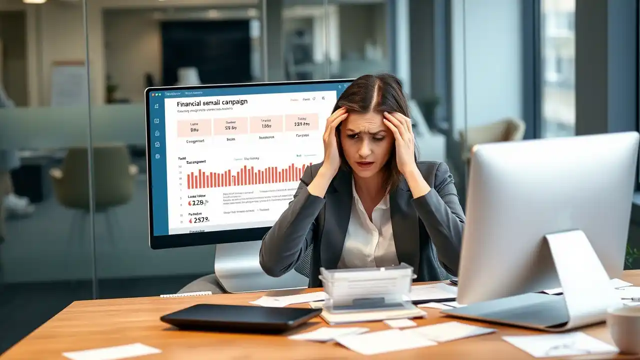 Financial services email campaigns performance dashboard showing engagement rates and key metrics in email marketing for financial services - Email Marketing Academix