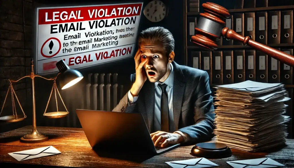 Business owner receiving a legal warning for violating email marketing regulations - Email Marketing Academix