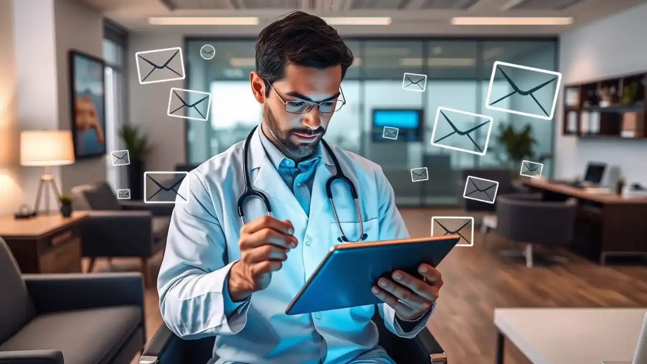 A patient receiving healthcare email marketing notifications on their mobile device for appointment reminders - Email Marketing Academix